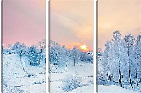 Модульная картина - Вид на зимнюю деревню издалека