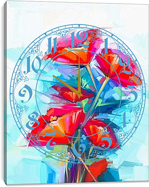 Часы картина - Абстракция. Цветы