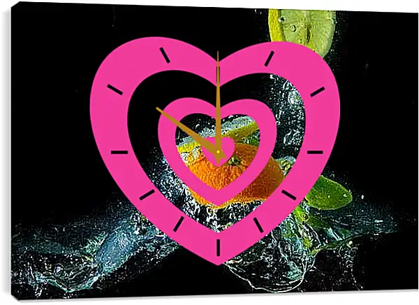 Часы картина - Фрукты в пузырьках воды. Фруктовая свежесть.