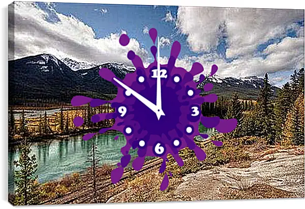 Часы картина - Вид на заснеженные горы