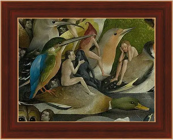 Картина в раме - Bird and Man riding a duck. Иероним Босх