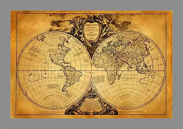 Картина в раме - Старая карта мира
