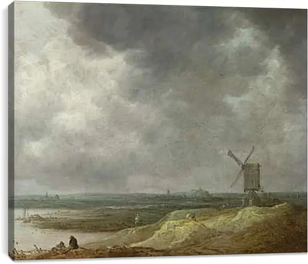 Постер на подрамнике - A Windmill by a River. Ян ван Гойен