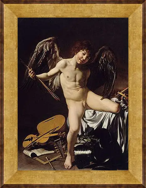 Картина в раме - Cupid as Victor. Микеланджело Караваджо