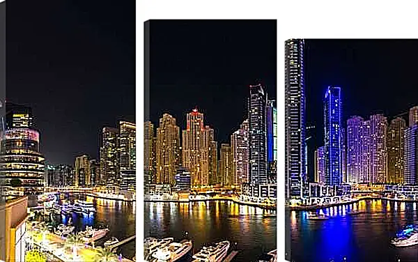 Модульная картина - Яхты под ночным небом. Дубай