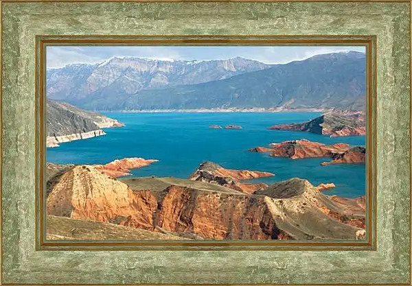 Картина в раме - Скалистая местность озера. Байкал