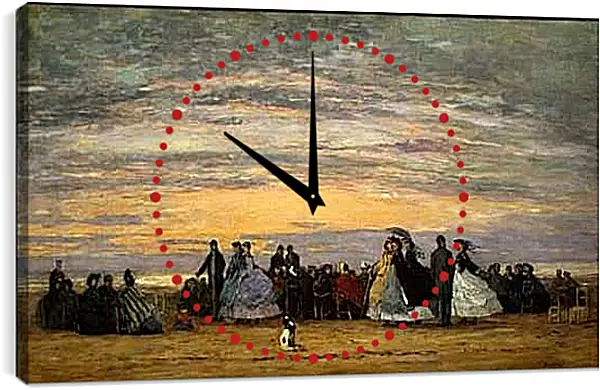 Часы картина - The Beach at Villerville. Эжен Буден
