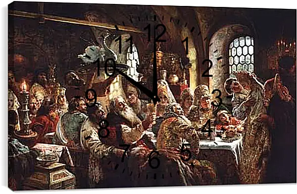 Часы картина - Боярский свадебный пир. Маковский Константин