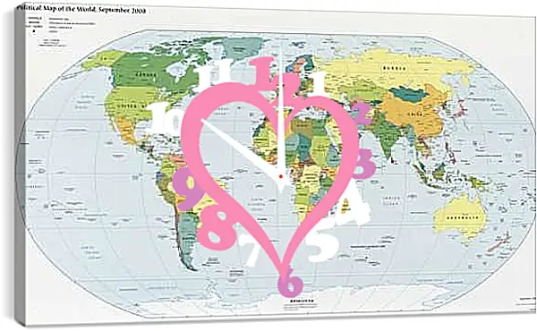Часы картина - Политическая карта мира. Сентябрь 2008