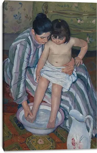 Постер на подрамнике - Купание ребёнка. Кэссетт (Кассатт) Мэри Стивенсон