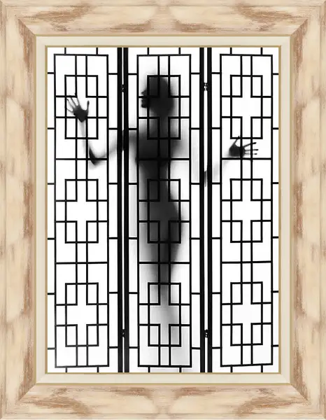 Картина в раме - Девушка за ширмой. Силуэт