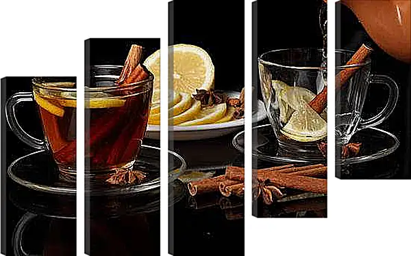 Модульная картина - Чашка чая с лимоном и чашка с лимоном без чая. Чай с ароматом зимы.