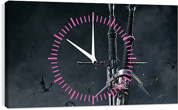 Часы картина - The Witcher (Ведьмак), стальной и серебряный мечи Геральта