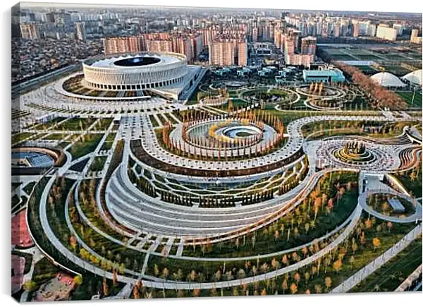 Постер на подрамнике - Парк и стадион Краснодара с высоты