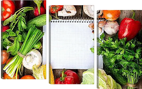 Модульная картина - Зелень, грибы и овощи на столе. Вдохновение Кухни.