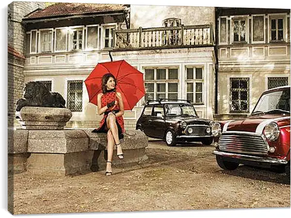 Постер на подрамнике - Девушка с красным зонтом