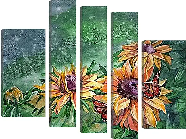 Модульная картина - Рисунок бабочки на цветке