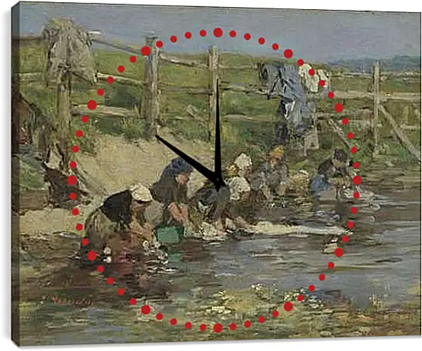 Часы картина - Laundresses by a Stream. Эжен Буден