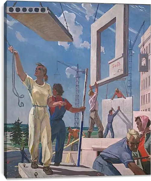 Постер на подрамнике - Мирные стройки. Александр Дейнека