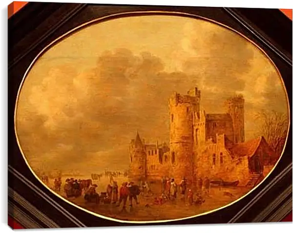 Постер на подрамнике - Patineurs devant un chаteau mеdiеval. Ян ван Гойен