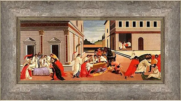 Картина в раме - Three Miracles of Saint Zenobius. Сандро Боттичелли