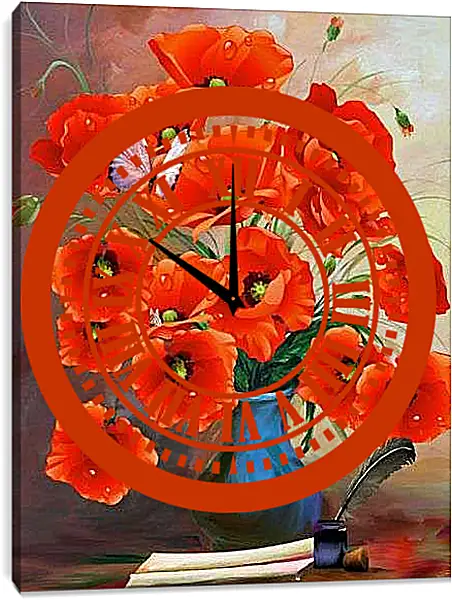 Часы картина - Маки в вазе