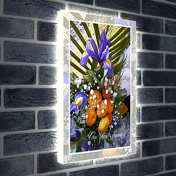 Лайтбокс световая панель - Открытка "От всей души!" Авторский фото-арт.Ирисы.