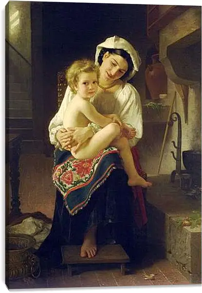 Постер на подрамнике - Le Lever. Молодая мать с ребенком. Адольф Вильям Бугро