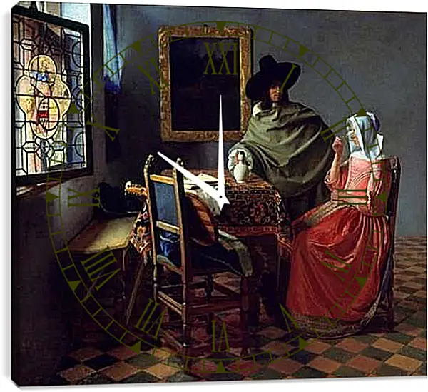 Часы картина - Бокал вина. Ян (Йоханнес) Вермеер