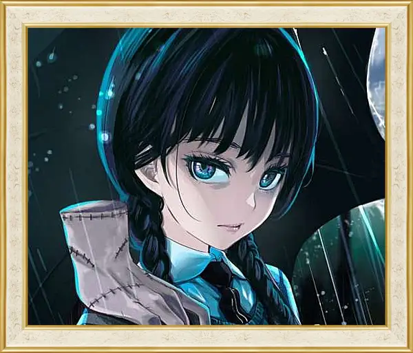 Картина в раме - Уэнсдей Аддамс с цветными волосами и глазами