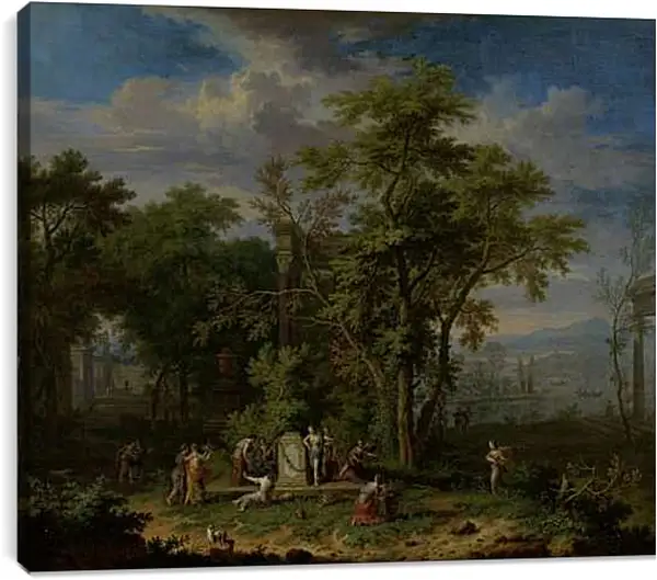 Постер на подрамнике - Праздник жертвоприношений на фоне пасторального пейзажа. Ян ван Хёйсум