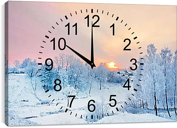 Часы картина - Вид на зимнюю деревню издалека