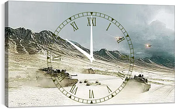 Часы картина - battlefield, tanks, mountains