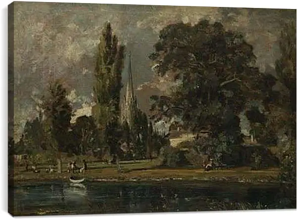 Постер на подрамнике - Salisbury Cathedral and Leadenhall from the River Avon. Джон Констебл