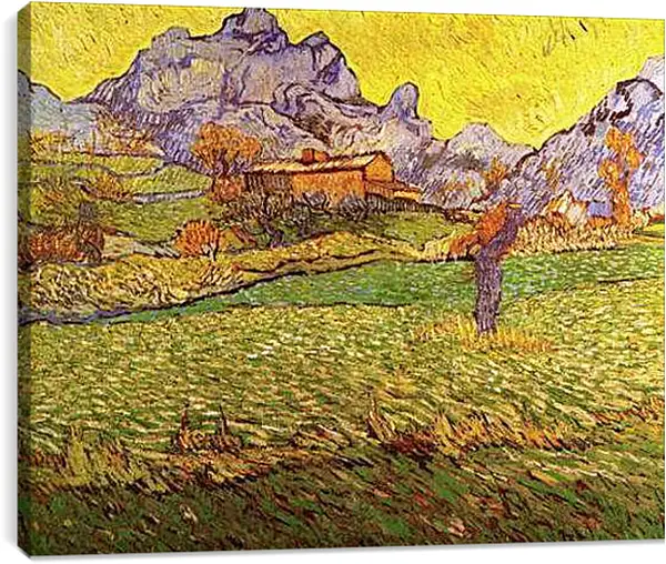 Постер на подрамнике - A Meadow in the Mountains Le Mas de Saint-Paul. Винсент Ван Гог