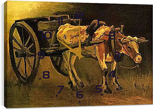 Часы картина - Cart with Red and White Ox. Винсент Ван Гог