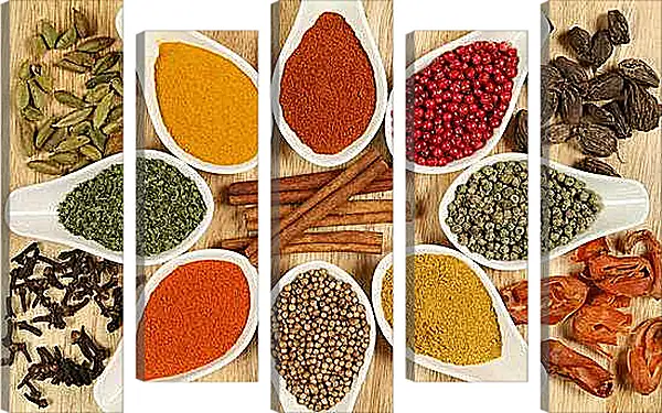 Модульная картина - Пряности разного цвета и вкуса. Ароматный натюрморт.