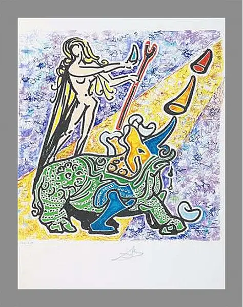 Картина в раме - Девственница и носорог. Сальвадор Дали