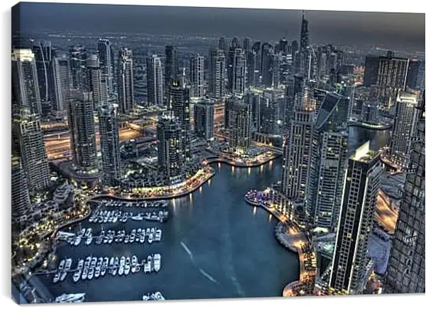 Постер на подрамнике - Вид на ночной город с высоты. Дубай