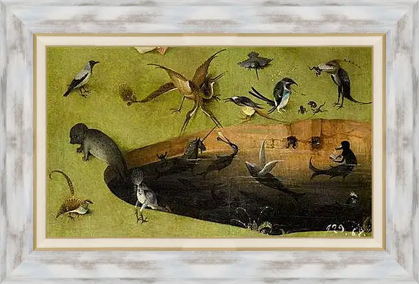 Картина в раме - Pond with fictional creatures. Иероним Босх