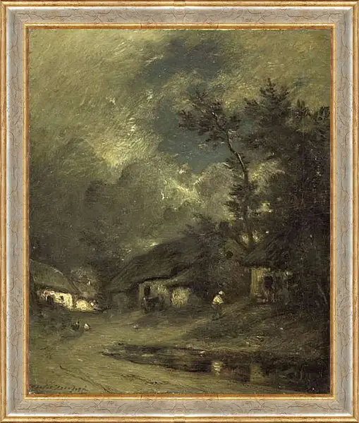 Картина в раме - Деревня ночью. Жюль Дюпре