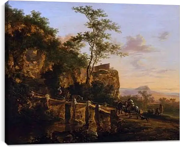 Постер на подрамнике - Горный пезаж с мостом. Ян Бот