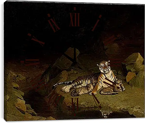 Часы картина - Tiger and Cubs - Тигр и детеныши. Жан-Леон Жером