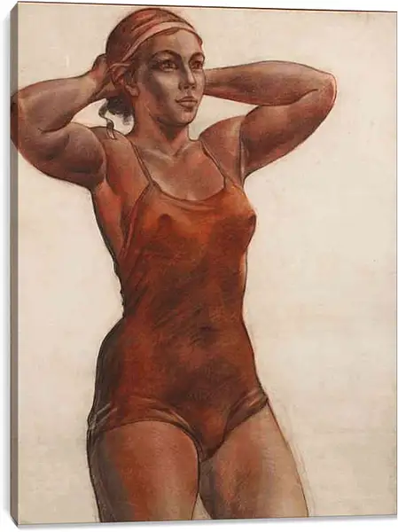 Постер на подрамнике - Девушка, завязывающая ленту на голове. Александр Дейнека