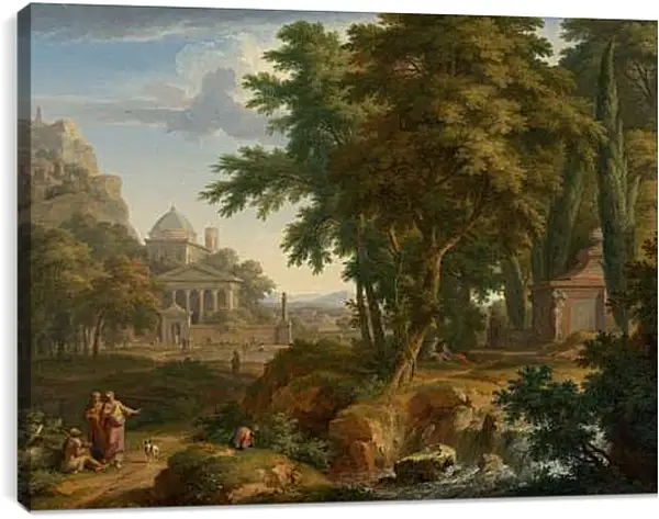 Постер на подрамнике - Аркадский пейзаж со святыми Петром и Иоанном, излечивающими хромого. Ян ван Хёйсум