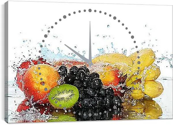 Часы картина - Фрукты и брызги воды. Сочная свежесть.