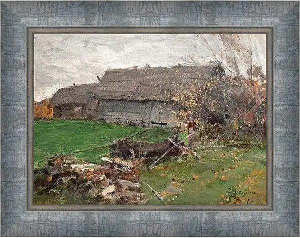 Картина в раме - Пейзаж с сараем. Коровин Константин