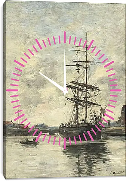 Часы картина - the boat on the river Current. Эжен Буден