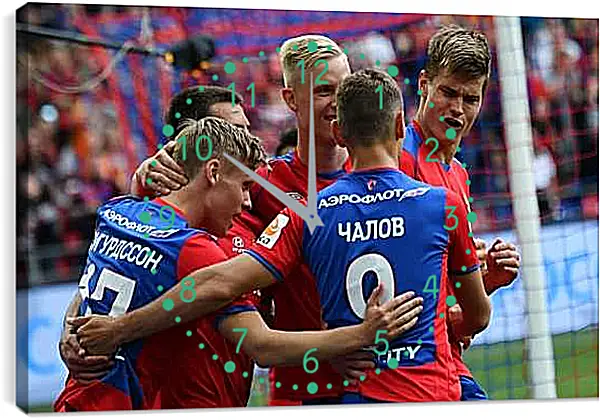 Часы картина - Празднование гола. ФК ЦСКА Москва. FC CSKA Moscow