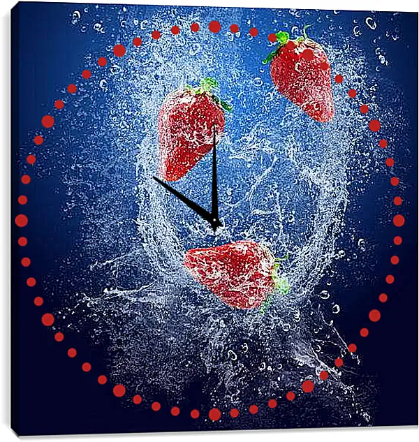 Часы картина - Клубника и вода. Ягодный Взрыв.